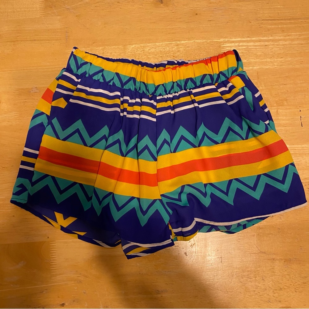 Peach Love California Multi-Color Fun Pattern Fabric Shorts
